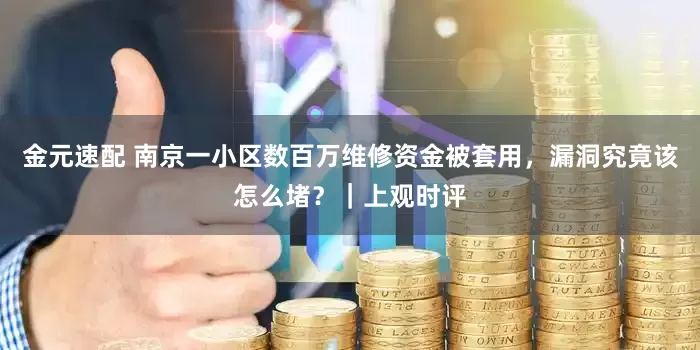 金元速配 南京一小区数百万维修资金被套用，漏洞究竟该怎么堵？｜上观时评